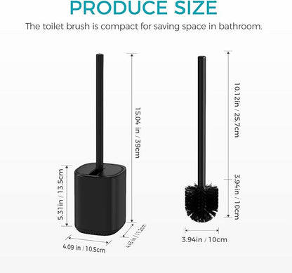Toilet Brush and Holder Set Toilet Bowl Brush Stainless Steel Automatic Toilet Bowl Cleaner Brush with Durable Bristle Head Toilet Cleaning Brush for Bathroom 2 Pack Set Black