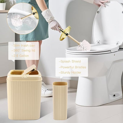 32PCS Bathroom Accessory Set Bathroom Accessories Set Beige Bathroom Set, Shower Curtain Set, 2 Piece Bath Towel Set, 3PC Soap Dispenser, Toilet Brush & Trash Can