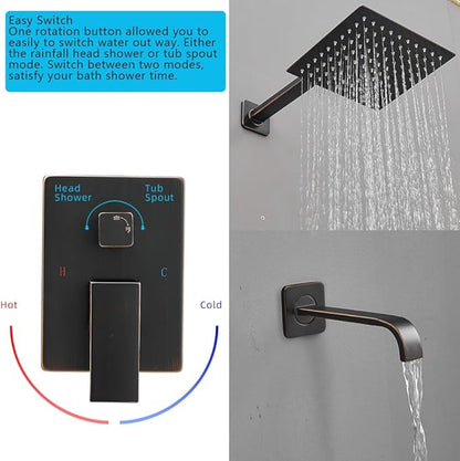 ‎Oil Rubbed Bronze Shower Faucet Set with Tub Spout Bathroom Luxury Rain Mixer Shower Head System Wall Mounted Shower Faucet Complete, Single Handle Tub and Shower Trim Kit with Rough-in Valve