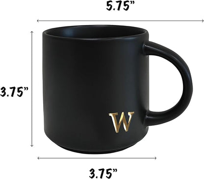 COLLECTIVE HOME - Black Monogram Ceramic Mugs, 15 oz Golden Initial Coffee Cups, Elegant Alphabet Tea Mugs, Personalized Halloween Mug with Gift Box, Perfect for Office and Home Décor (w)