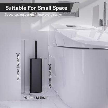 DOWRY Toilet Bowl Brush and Holder for Bathroom Storage Organization Deep Cleaning Covered Brush Cleaner Black Toilet Brush with 2 Brush Holders,Black Square