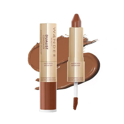 Wander Beauty Dualist Matte and Illuminating Concealer Makeup - Ebony - Dual-Ended Matte & Liquid Concealer Stick - Full Coverage Formula to Brighten, Firm & Hydrates Under Eyes - 0.28 fl oz