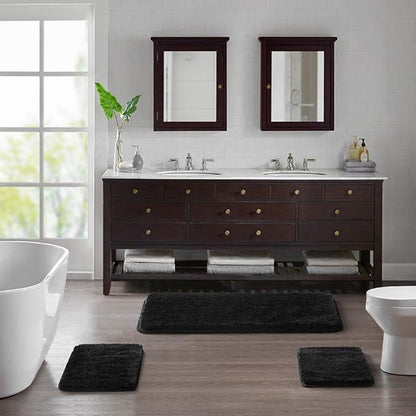 Suchtale Large Bathroom Rug Extra Soft and Absorbent Shaggy Bathroom Mat (24 x 60, Black) Machine Washable Microfiber Bath Mat for Bathroom, Non Slip Bath Mat, Luxury Bathroom Floor Mats Rubber Back