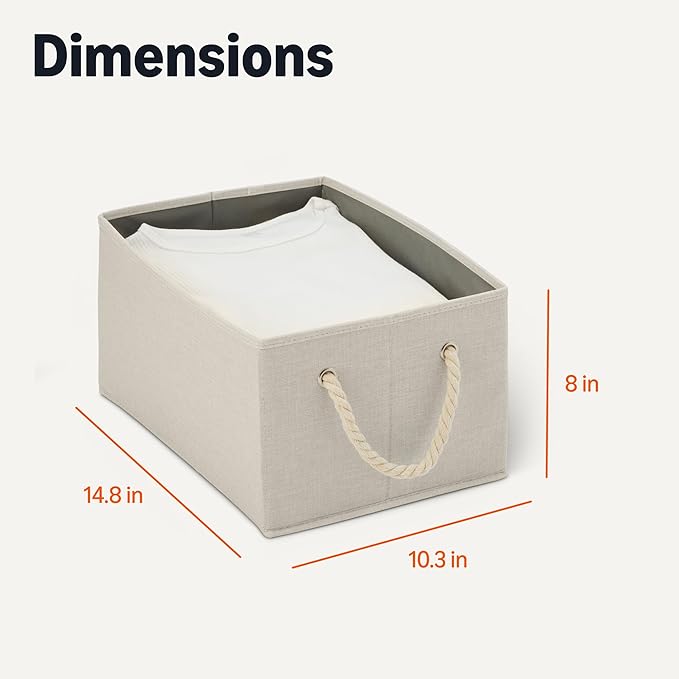 Amazon Basics Foldable Storage Bins with Rope Handles, Linen, Large, Pack of 3