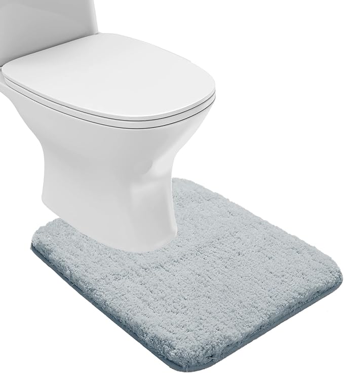 Suchtale Bathroom Contour Rug Non Slip Bath Mat Water Absorbent Soft Microfiber Shaggy Bathroom Mat Machine Washable Bath Rug for Bathroom Thick Plush U Shape Toilet Rug (20 x 24, Light Blue)