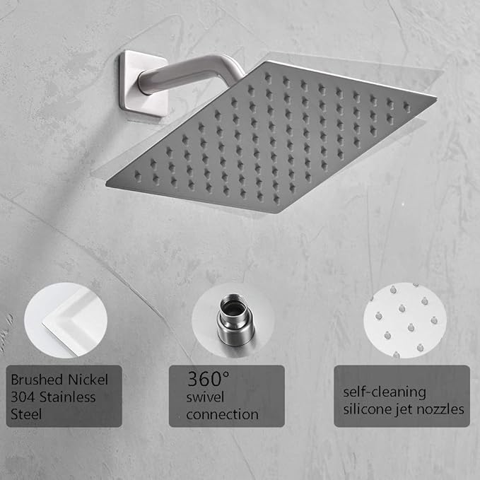 Shower Faucet Brushed Nickel Rain Shower Head Shower Faucets Sets Complete Bathroom Rainfall Shower System, Single Function Shower Trim Kit with Rough-in Valve
