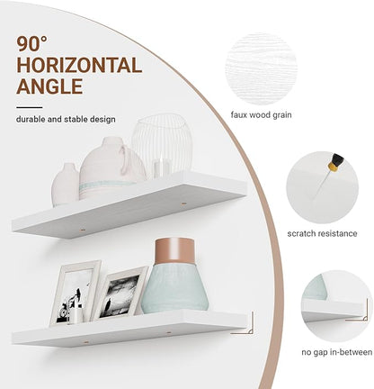 40 Inches Floating Shelves for Wall,9.3" Deep White Long Floating Shelves Set of 2,Large Display & Storage Shelf,Wall Shelf for Bathroom Bedroom Living Room Kitchen Office