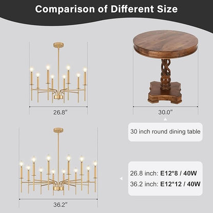 12 Light Gold Chandelier Light Fixture, Modern Farmhouse Chandeliers for Dining Room Light Fixture, Metal Candle Pendant Chandelier for Foyer Entryway Stairs Living Room Bedroom Kitchen
