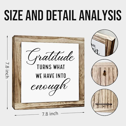 Rustic Wood Sign, Gratitude Turns What We Have Into Enough Sign, Wooden Plaques Table Decor, Inspirational Desk Decorate, Home Office Decor, Thankful Quote Signs, Small Wooden Box Signs
