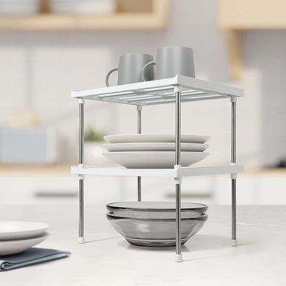 carrotez Kitchen Cabinet Organizer, Cabinet Shelves and Storage, Pantry Storage Shelf Organizer, Kitchen Counter Shelf, Cupboard, Under Sink, Stackable, Expandable, Set of 2, White