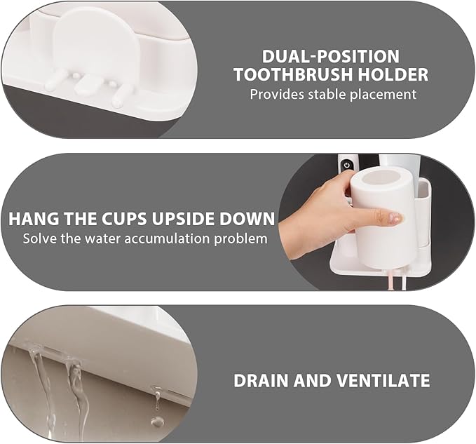 Toothbrush Holders with Mouthwash Cup Wall Mounted for Bathrooms, 2 Slots Bathroom Organizer for Toothpaste, Electric Toothbrush, Razor, Floss, Self Adhesive Toothbrush Hanger Storage for Shower
