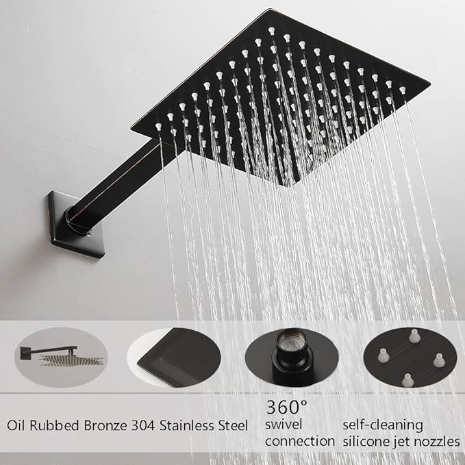 ‎Oil Rubbed Bronze Shower Faucet Set with Tub Spout Bathroom Luxury Rain Mixer Shower Head System Wall Mounted Shower Faucet Complete, Single Handle Tub and Shower Trim Kit with Rough-in Valve