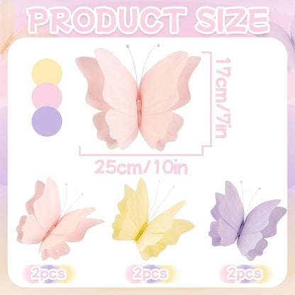 SUNBEAUTY Butterfly Party Decorations Hanging Butterfly Decorations 6Pcs Crepe Paper Garden 3D Butterflies Decor Pastel Paper Butterflies Decoration for Wedding Baby Shower Birthday Party Room Decor
