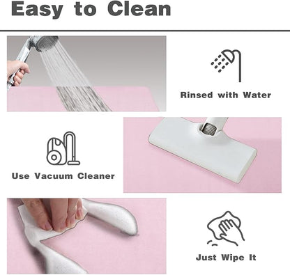 Pink Bath Mat, Bathroom Rugs Non Slip Washable Thin Absorbent Quick Dry Bath Mat Fits Under Door Bathroom Floor Mat Perfect for Bath, Shower, or Sink 24"x70" Pink