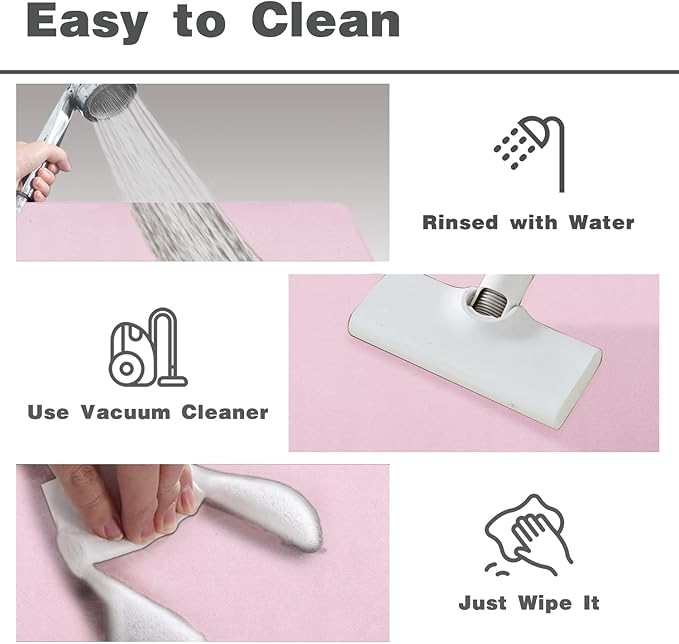 Bath Mat, Bathroom Rugs Non Slip Washable Thin Absorbent Quick Dry Bath Mat Fits Under Door Bathroom Floor Mat Perfect for Bath, Shower, or Sink 36"x60" Pink
