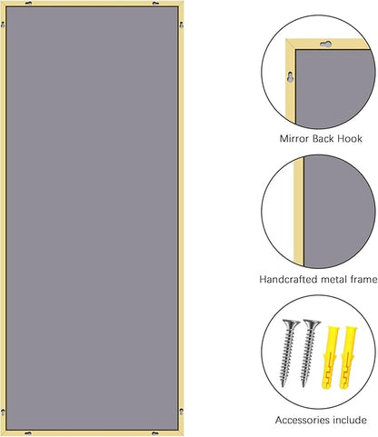 36x72inch Bathroom Mirror, Gold Rectangle Mirror with Thin Metal Frame, Large Rectangular Wall Mirrors for Bathroom, Living Roomm, Hair Salon, Big Farmehouse Mirror Hang Horizontal/Vertical