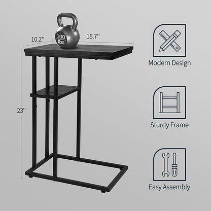 Yoobure C Shaped End Table, Side Table for Couch and Bed, Small Side Table for Small Spaces, Living Room, Bedroom, Rustic Snack Table
