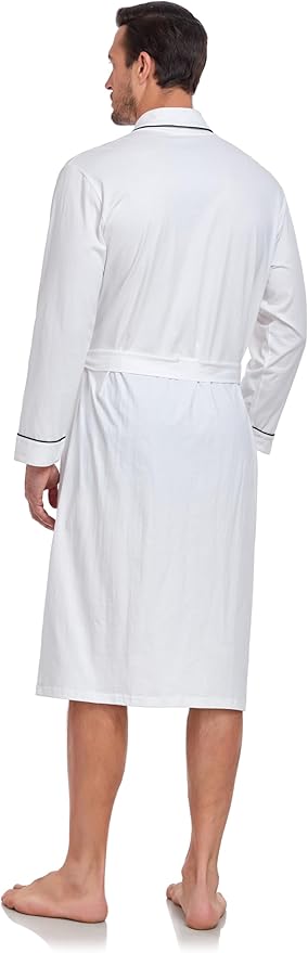 COLORFULLEAF Mens 100% Cotton Robes Lightweight Summer Long Bathrobe Sleepwear Soft Knit Spa Robe with Pockets