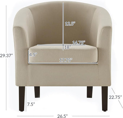 BELLEZE Accent Barrel Chair, Set of 2 Faux Leather Round Club Tub Sofa Corner Chair with Flared Legs and Cozy Soft Padding for Living Room Bedroom Waiting Room - Beige