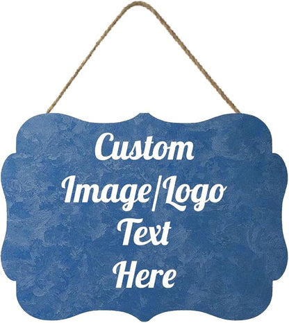 Personalized Wooden Welcome Sign - Customized Image/Text Hanging Door Sign Farmhouse Decor for Home Office - 11.2 * 8 Inch