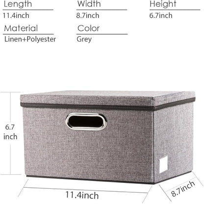 PRANDOM Storage Bins with Lids [3-Pack] Linen Fabric Foldable Storage Boxes Organizer Containers Baskets Cube with Cover for Home Bedroom Closet Office Nursery Grey（11.4X8.6X6.7