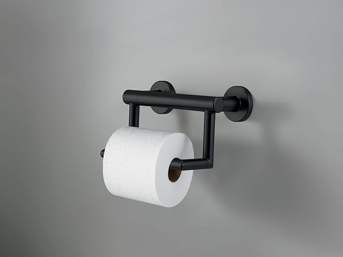 Delta Contemporary (1-Pack) Toilet Paper Holder w/ Assist Bar ADA Compliant Matte Black Bathroom Safety Handle | Wall Mount 300 lb Capacity, Balance, Handicap Grip 41550-BL