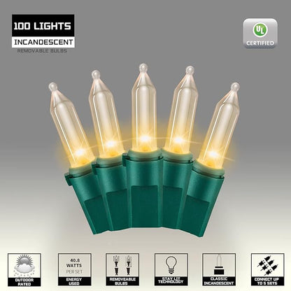 100LIGHTS WARM WHITE Extra-Bright With End Connectors Christmas Decorative Lights 5.98m UL Certified Mini String Light Set Waterproof for Home Garden Holiday Christmas Tree Party Patio Wedding