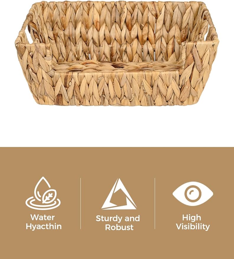StorageWorks Wicker Basket for Pantry Organizers and Storage, Stackable Water Hyacinth Storage Baskets for Pantry Shelves, 2-Pack