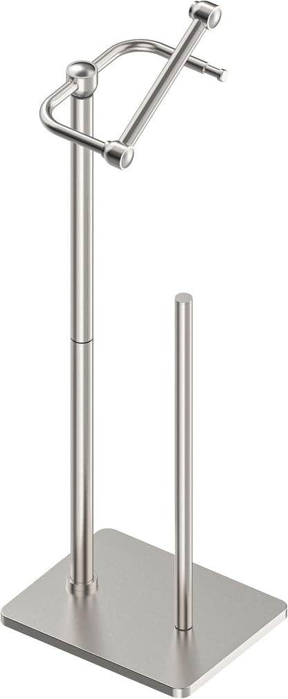 RUACQ Toilet Paper Holder Stand, Bathroom Toilet Paper roll Holder Free Standing with Storage for 4 Rolls, Post Pivoting Design, Stable Weighted Base, SUS304 Stainless Steel (Brushed Nickel)