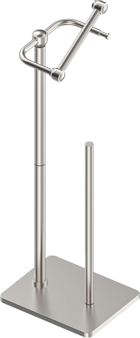 RUACQ Toilet Paper Holder Stand, Bathroom Toilet Paper roll Holder Free Standing with Storage for 4 Rolls, Post Pivoting Design, Stable Weighted Base, SUS304 Stainless Steel (Brushed Nickel)
