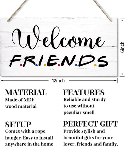 Welcome Friends Decor Sign, Hanging Wood Sign Home Decorative, Printed Wood Wall Art Sign, Friends Welcome Sign, Front Door Wall Decor, Welcome Friends Door Sign Porch Decor 12 * 6inch