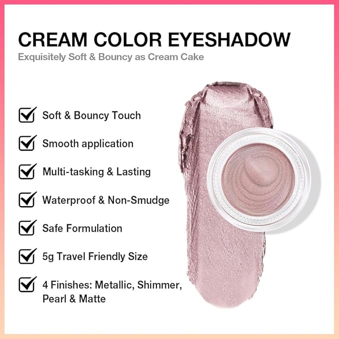 Cream Glitter Light Champagne Shimmer Metallic Eyeshadow Palette Makeup, Mini Instant Holographic Eyeshadow For Older Women, Sombras Crema Para Ojos, Talc, Paraben & Cruelty Free, 730