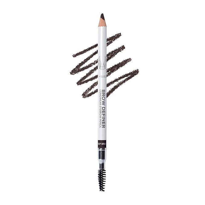 True + Luscious Brow Definer Pencil - Pomade & Powder Combo With Organic Castor Oil - Fills, Shapes Eyebrows - Waterproof - Deep Brunette