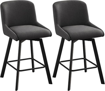 Swivel Counter Height Bar Stools Set of 2, 26''H Upholstered Barstools with Backs, Modern Bar Stool Chairs for Kitchen Island, Metal Legs, Fabric, Black Grey Stools Counter Chair