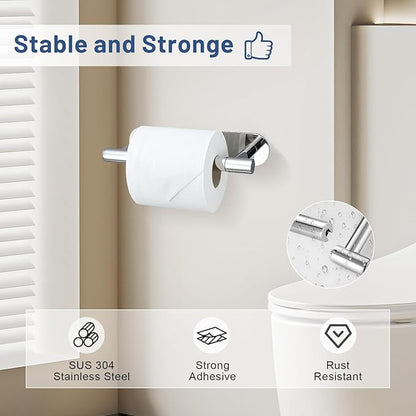 Self Adhesive Chrome Toilet Paper Holder, SUS304 Stainless Steel Toilet Roll Holder, Double Base Paper Towel Holder Wall Mount No Drilling for Bathroom, Kitchen, Washroom