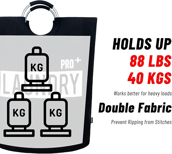 Caroeas Super Large 150L Laundry Basket Pro, Waterproof Laundry Hamper, Collapsible Laundry Basket Easy Storage, Clothes Hamper Stands Up Well, Laundry Bag with Padded Handles (Black)