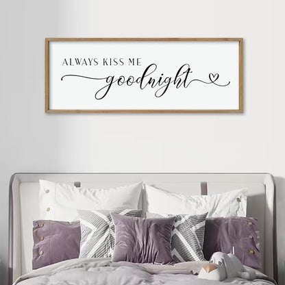 comurdyo Always Kiss Me Goodnight Sign for Bedroom Above bed Wall Decor 40''×15'' Large Wood Frame For Couples Over Bed Hanging Wall Art (Wood)