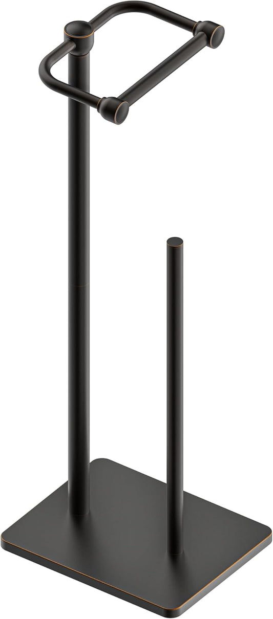 RUACQ Toilet Paper Holder Stand, Bathroom Toilet Paper roll Holder Free Standing with Storage for 4 Rolls, Post Pivoting Design, Stable Weighted Base, SUS304 Stainless Steel (Oil Rubbed Bronze)