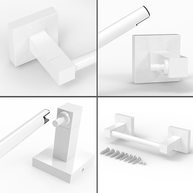 Ruacq Toilet Paper Holder-White Tissue Roll Holder Double Post Pivoting Square Base Wall Mounted for Bathroom