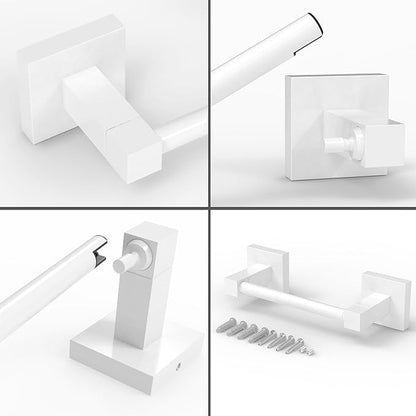 Ruacq Toilet Paper Holder-White Tissue Roll Holder Double Post Pivoting Square Base Wall Mounted for Bathroom
