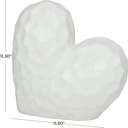 Deco 79 Porcelain Ceramic Heart Decorative Sculpture Dimensional Angled Origami Inspired Home Decor Statue, Accent Figurine 12" x 6" x 11", White
