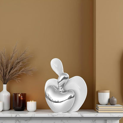 XMGZQ White and Silver Ceramic Couple Figurines Home Decor,Wedding Engagement Romantic Gift for Husband Wife,Large Male and Female Love Statue Valentine's Day Birthday,Abstract Hugging Couple