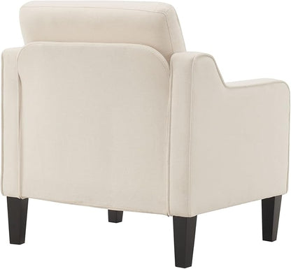 VINGLI Mid Century Modern Accent Chair, Beige Fabric Accent Chairs for Living Room Upholstered Armchair Sofa with Scooped Arms for Bedroom, Apartment, Studio, Office, Waiting Room