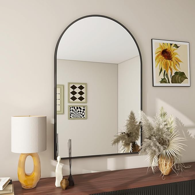 BEAUTYPEAK 20"x30" Arch Bathroom Mirror, Wall Mounted Vanity Metal Frame Mirror for Bedroom, Entryway, Living Room, Black