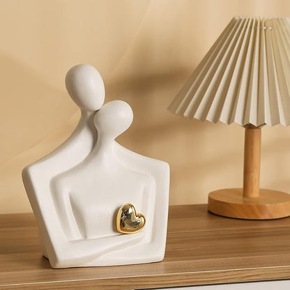 Porcelain Romantic Couple Figurines Statue White Aesthetic Decorations Hugging Couple Sculptures - Modern Ceramic Sculpture Home Accents for Living Room Bedroom Coffee Table, Desktop, Bookshelf