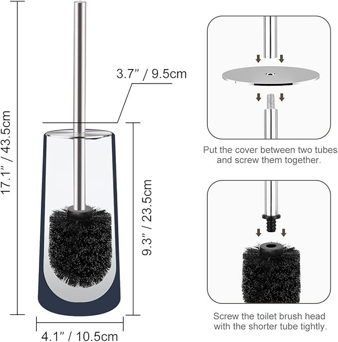 Toilet Brush and Holder, 2 Pack Toilet Brush with 304 Stainless Steel Long Handle, Toilet Bowl Brush for Bathroom Toilet-Ergonomic, Elegant,Durable (Blue)