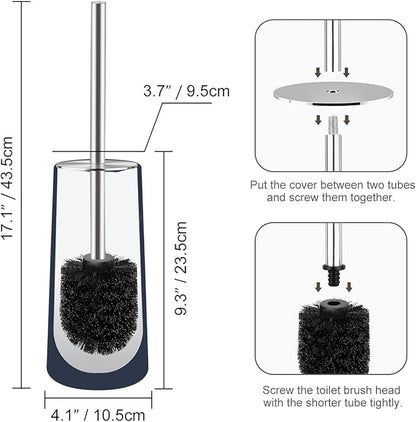 Toilet Brush and Holder, 2 Pack Toilet Brush with 304 Stainless Steel Long Handle, Toilet Bowl Brush for Bathroom Toilet-Ergonomic, Elegant,Durable (Blue)