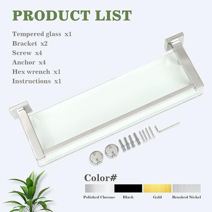 Alise Bathroom Shelves, Polished Chrome Glass Shelf for Bathroom, Modern Floating Shelves, 20 inch