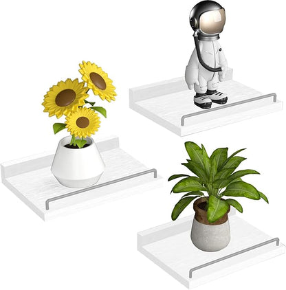 Small Floating Shelf, 6X9 Inches Farmhouse Wall Shelves for Living Room, Bedroom, Picture Frames, Plants, Kitchen, Set of 3 (White and Grey)