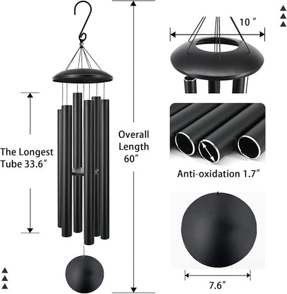 ASTARIN 60" Extra Large Wind Chimes Outside Metal WindChimes with Deep Tone, Outdoor Bass Windchimes for Patio Balcony Garden Yard Decoration,Black